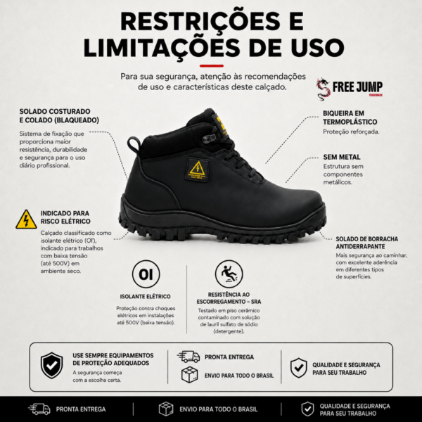 Bota EPI Eletricista CA Isolante Elétrica de Couro com Palmilha de Gel